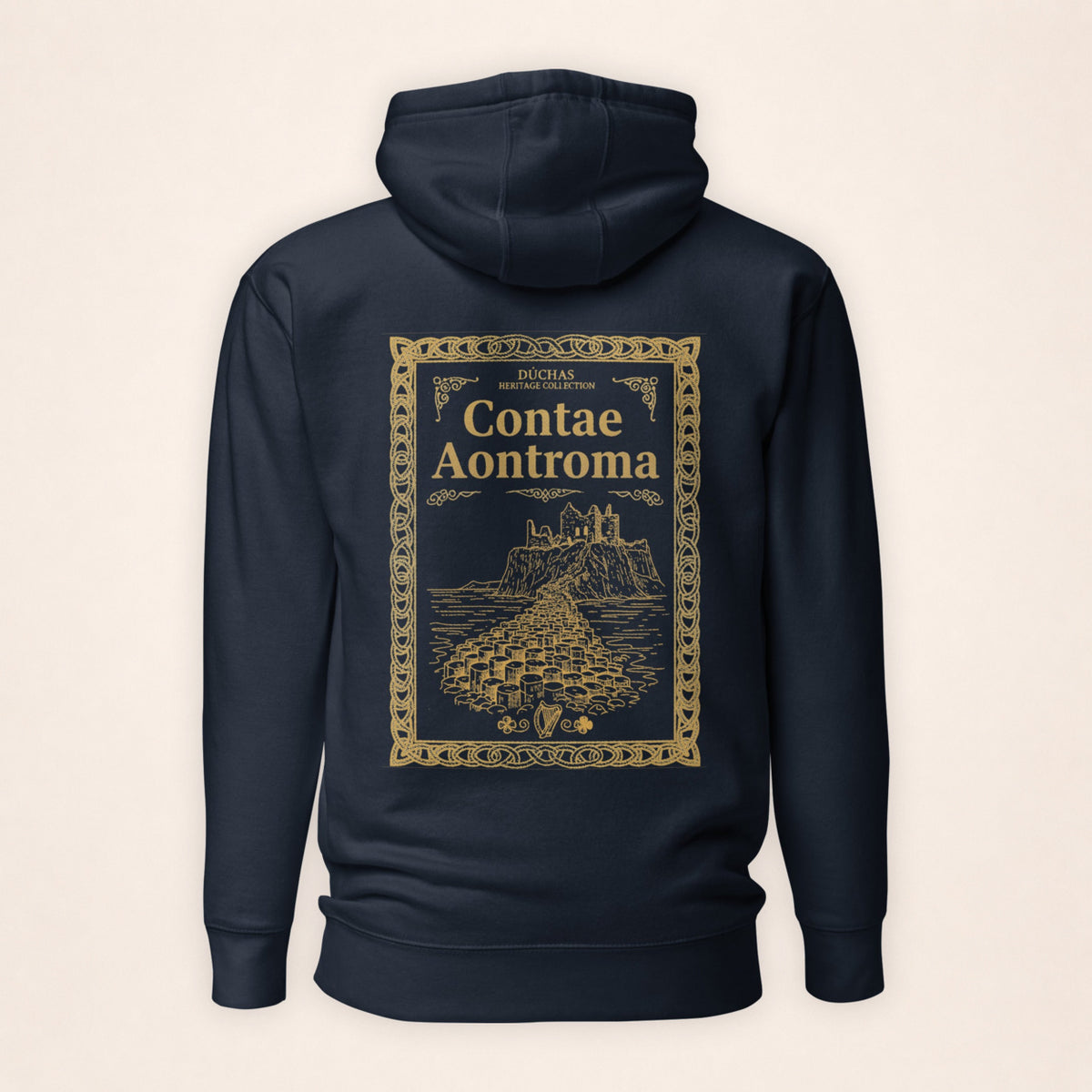 Antrim Heritage Hoodie in navy on a warm ivory background