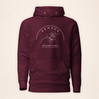 Armagh Blossom maroon hoodie on a warm ivory background