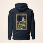 Armagh Heritage Hoodie in navy on a warm ivory background