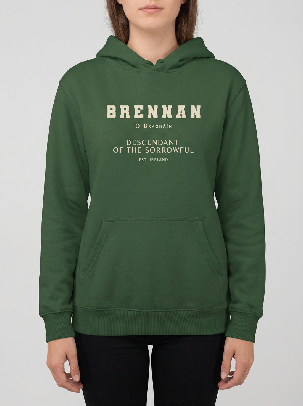 Green hoodie with text on a white background