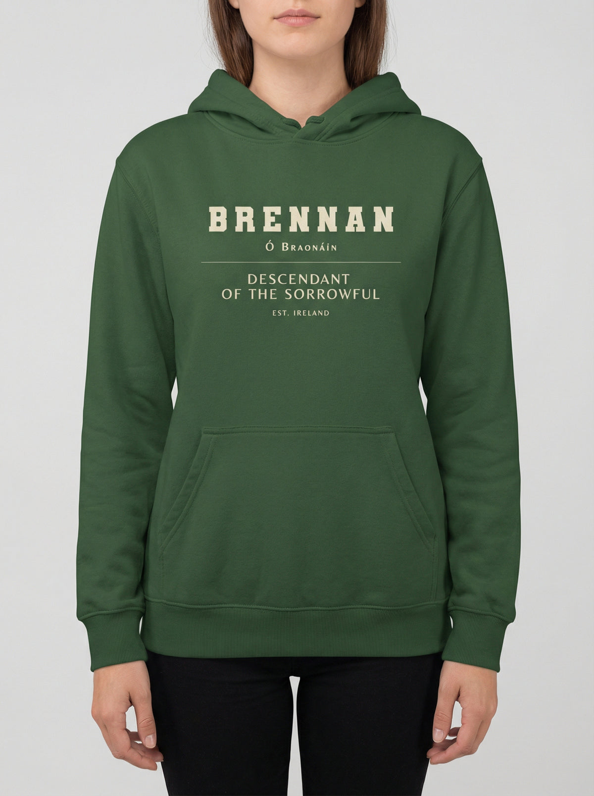 Green hoodie with text on a white background