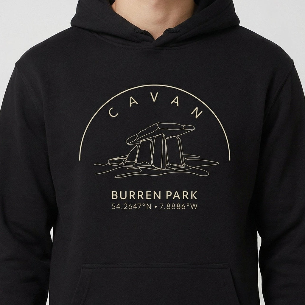 Close-up of the Cavan Burren Park hoodie chest design