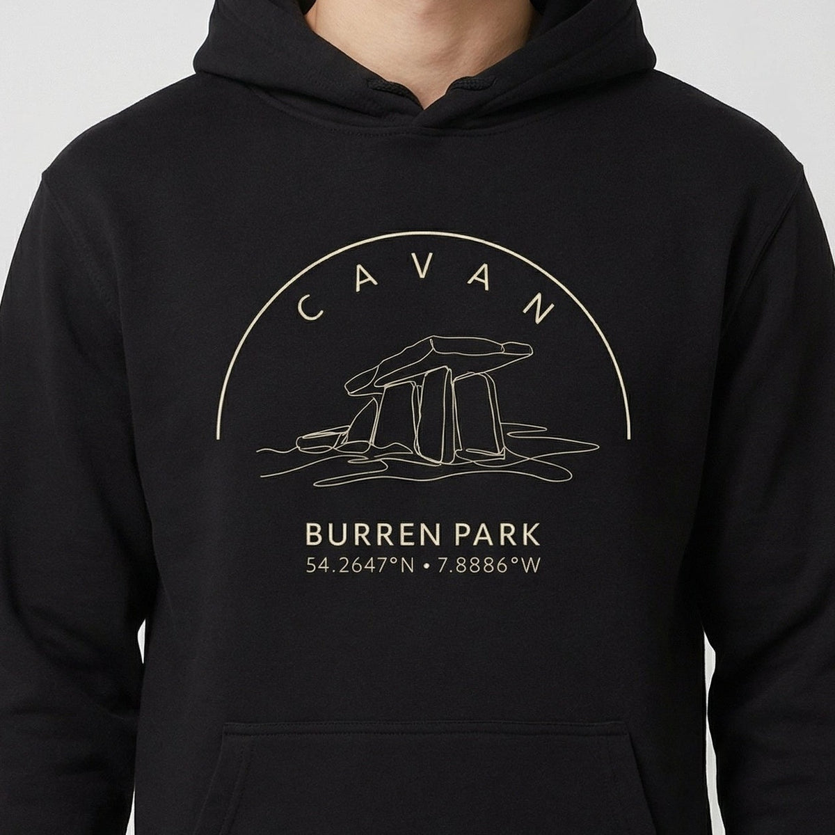 Close-up of the Cavan Burren Park hoodie chest design