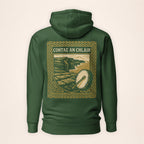 Clare Heritage Hoodie in Irish forest green on a warm ivory background