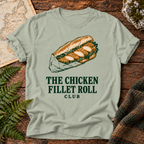 The Chicken Fillet Roll Club T-Shirt in Bay, revised typography, front flatlay
