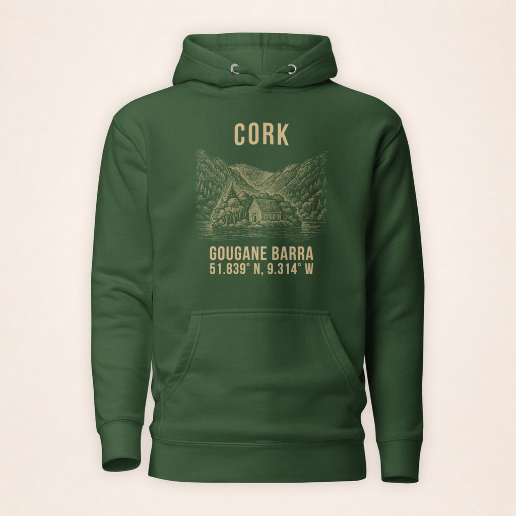Cork Gougane Barra Hoodie in Irish Forest Green — front product view