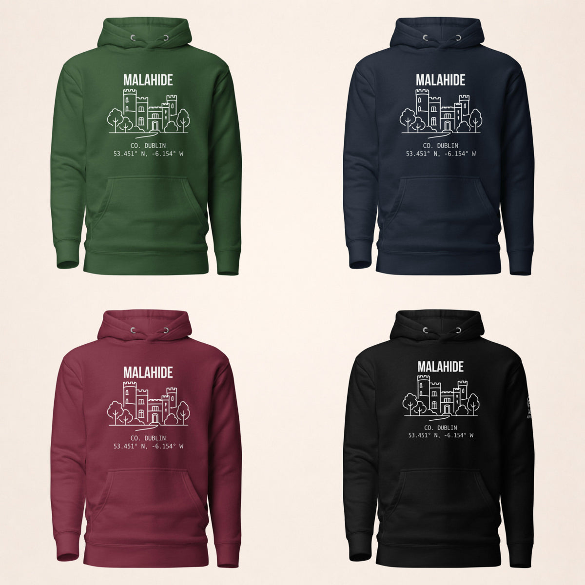 Dublin Malahide hoodie in forest green, navy, maroon and black