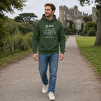 Man wearing the Dublin Malahide forest green hoodie near Malahide Castle