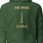 Close-up of the Dublin Spire hoodie chest design
