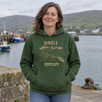 Woman wearing the Kerry Dingle Peninsula forest green hoodie