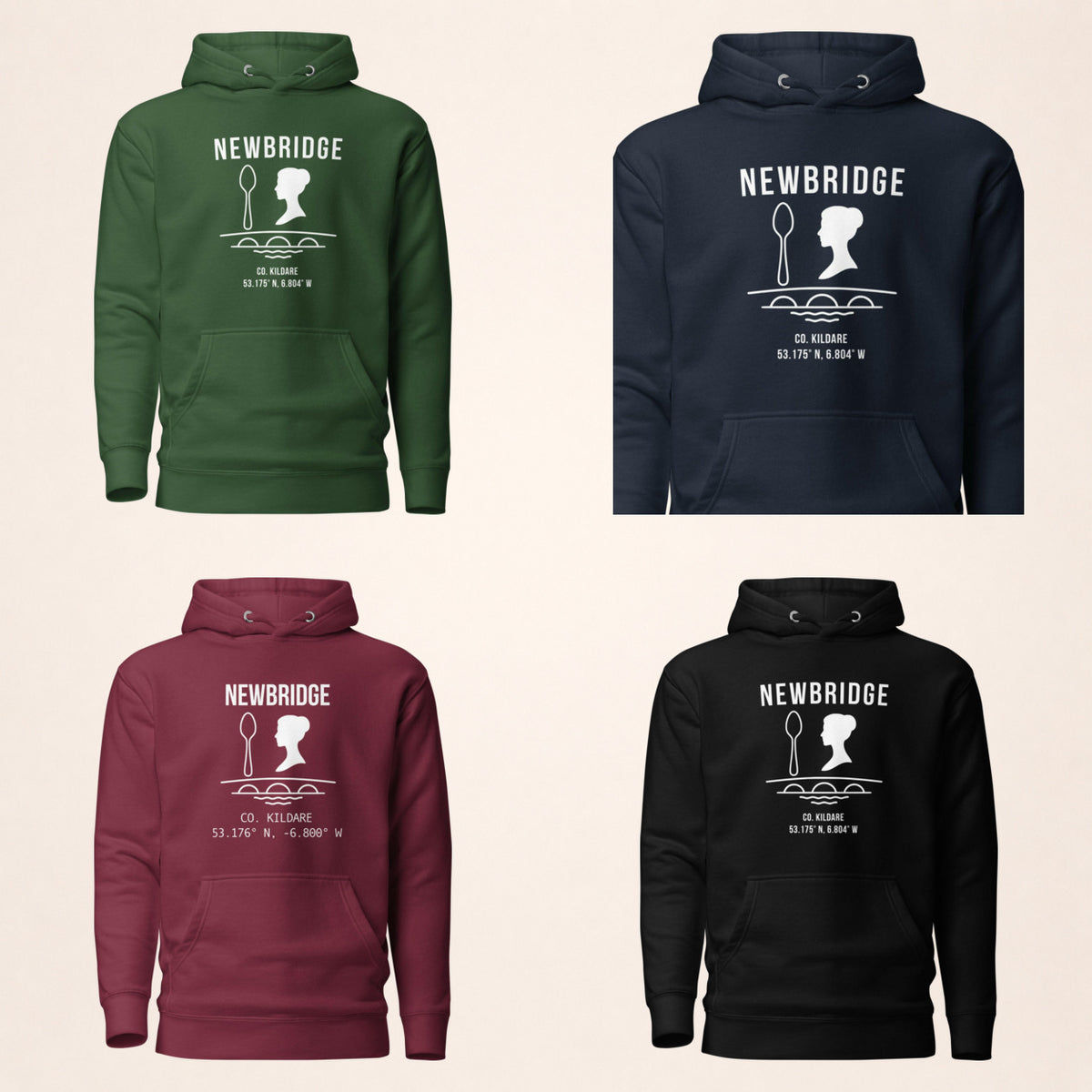 Kildare Newbridge hoodie in forest green, navy, maroon and black