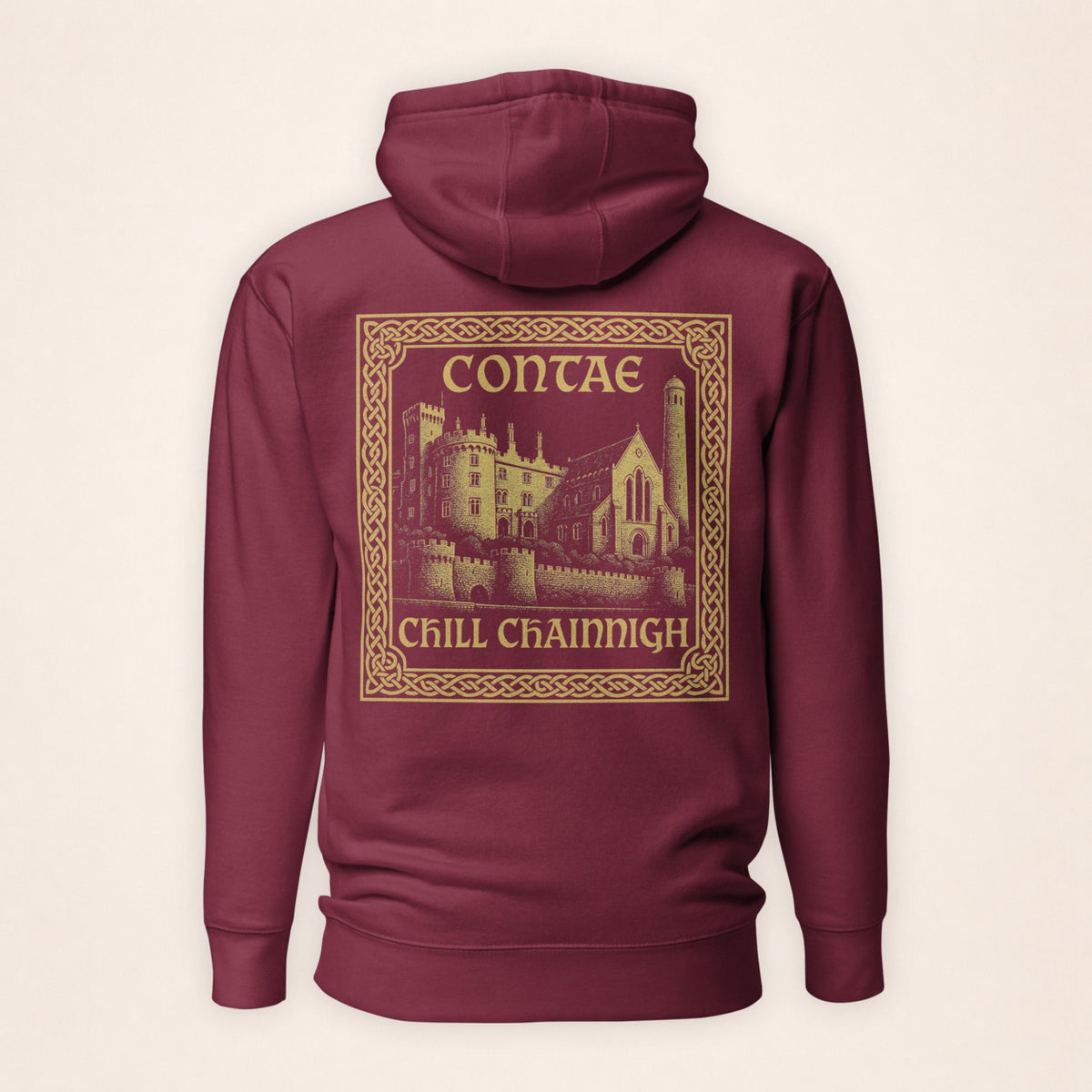Kilkenny Heritage Hoodie in maroon on a warm ivory background