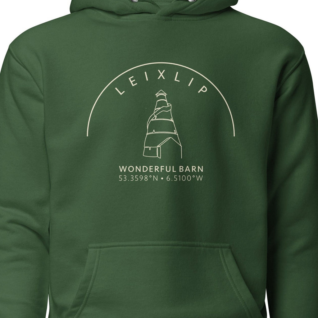 Leixlip Wonderful Barn hoodie chest design detail